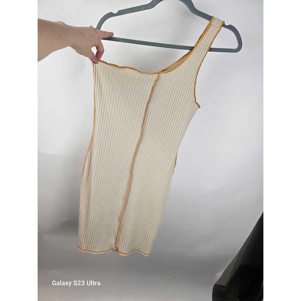 Blue Blush Los Angeles, szM, yellow, 1 shoulder, ribbed, slip dress, made in USA